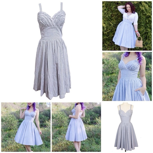 The Trashy Diva Apple Tart Dress Seersucker Ruffle Bust Size 4 Swing Dress - Picture 1 of 11